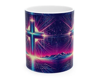 Cross Ceramic Mug, Religious Coffee Cup, Faith Tea Mug, Christian Drinkware, Inspirational Gift, Bible Verse Kitchen Decor