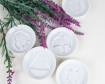 White Ceramic Japanese Dip Sauce Dishes | Embossed Condiment Bowls