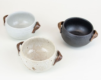 Handmade Japanese Miso Soup Bowl | Small Glazed Ceramic Bowl with Handles | Rustic Asian Dinnerware | Perfect Gift Idea
