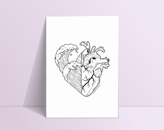 Heartwaves [Printable Wall Art, Heart Wall Art Print, Minimalistic Poster Design, Modern Digital Download Print, Heart Poster Print]