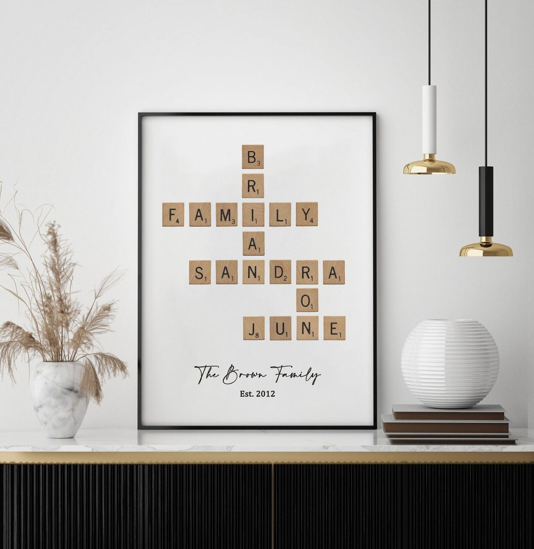Personalized Family Name Sign, Crossword Scrabble Print, Custom Family ...