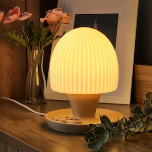 Modern Mushroom Table Lamp: Minimalist Bedside Desk Lamp with Tray