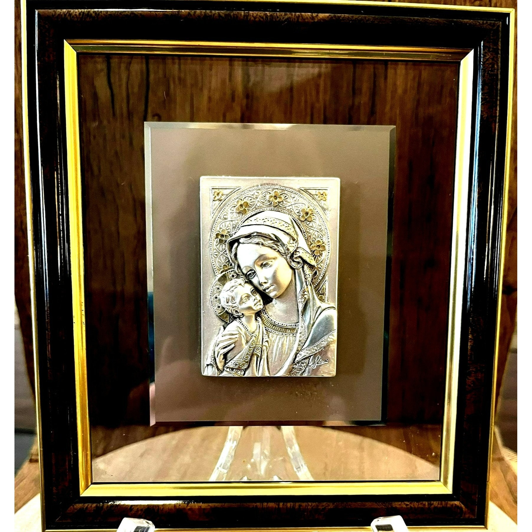 Madonna & Child ASA Linea Silver Art on Framed Glass, Signed, Handmade ...