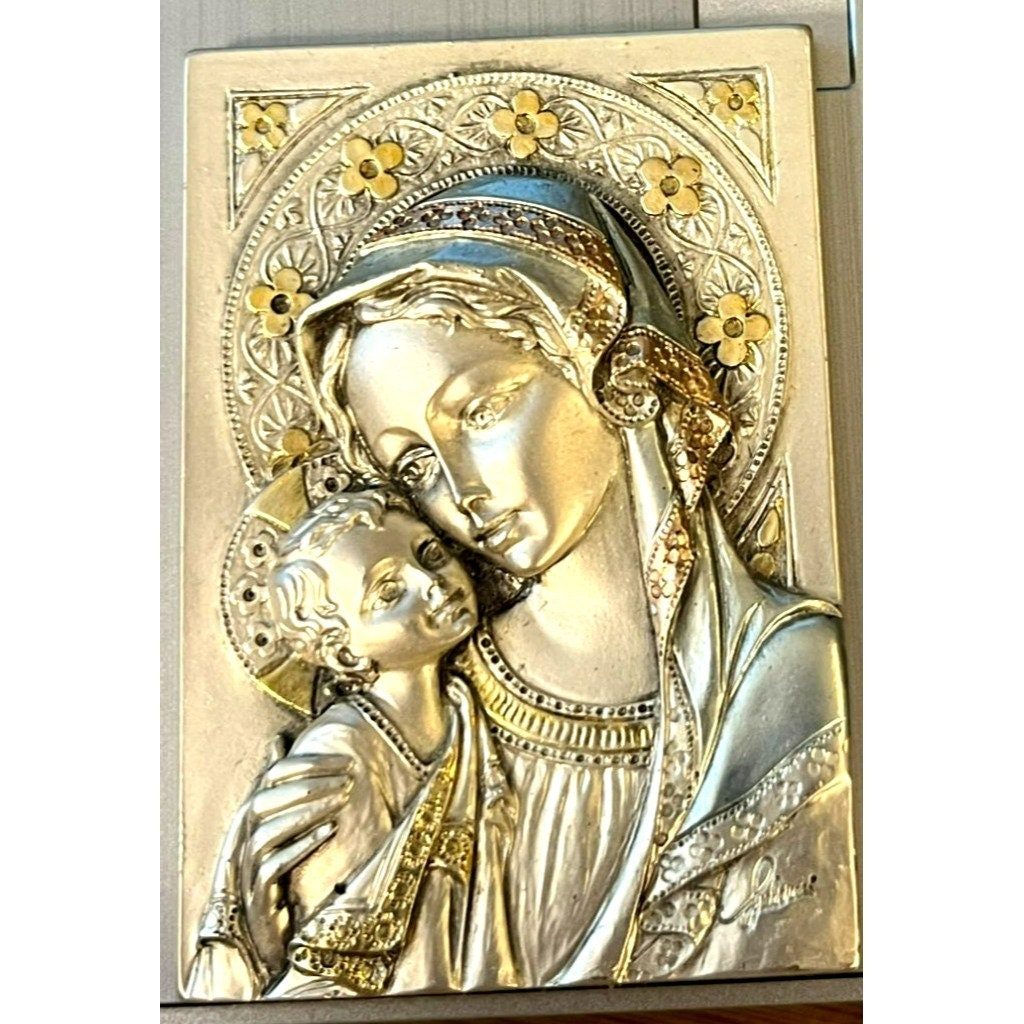 Madonna & Child ASA Linea Silver Art on Framed Glass, Signed, Handmade ...