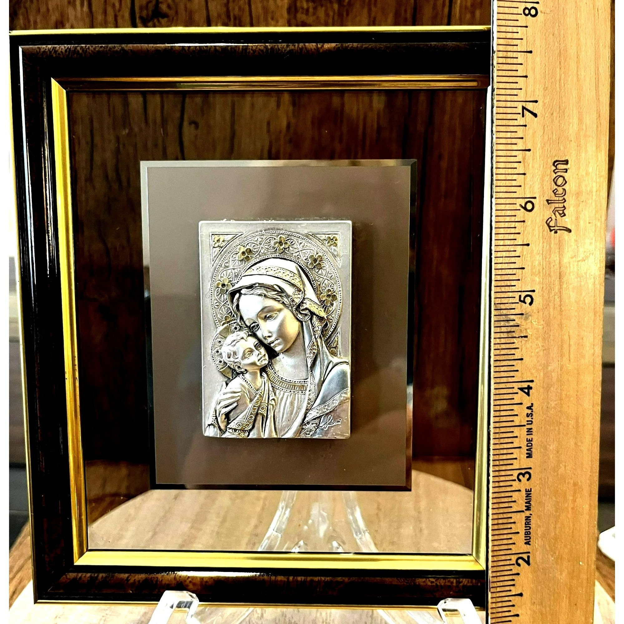 Madonna & Child ASA Linea Silver Art on Framed Glass, Signed, Handmade ...