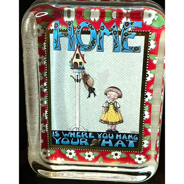 Rare, Vintage, Mary Englebreit ,Punch Studio, Glass, Paperweight, Home Is Where