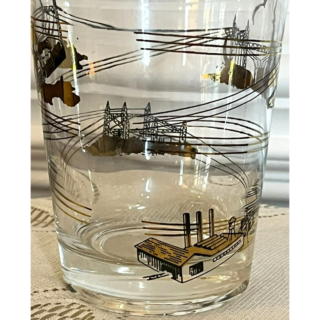 Vintage, Mid-century Modern, Skyline Rocks Glass, Bar Glass, Black ...