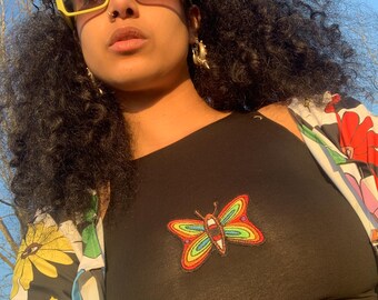 Butterfly cropped vest . buggy crop top .