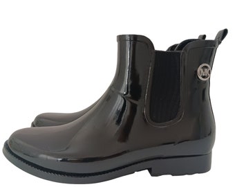 Michael Kors Women's Black Rubber Rain Snow Boots Size 9 M Ankle Booties MK Logo