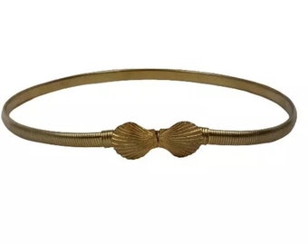 Vintage Dotty Smith Belt XS Gold Snake Slinky Stretch Scallop Seashell Signed