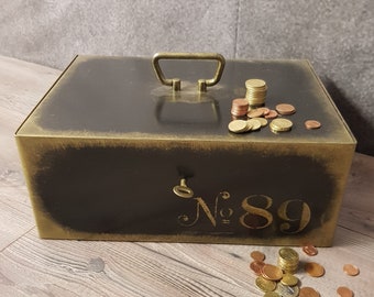 JESSE JAMES - old cash box & keys from the 30s/40s now in industrial design boudoir storage heavy iron box safe