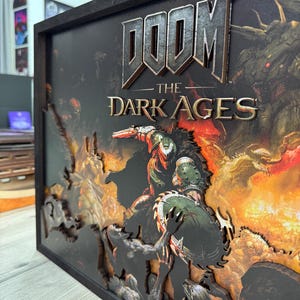 DOOM 3D Holzwandkunst | DOOM The Dark Ages Poster | Gamer Raum Dekor