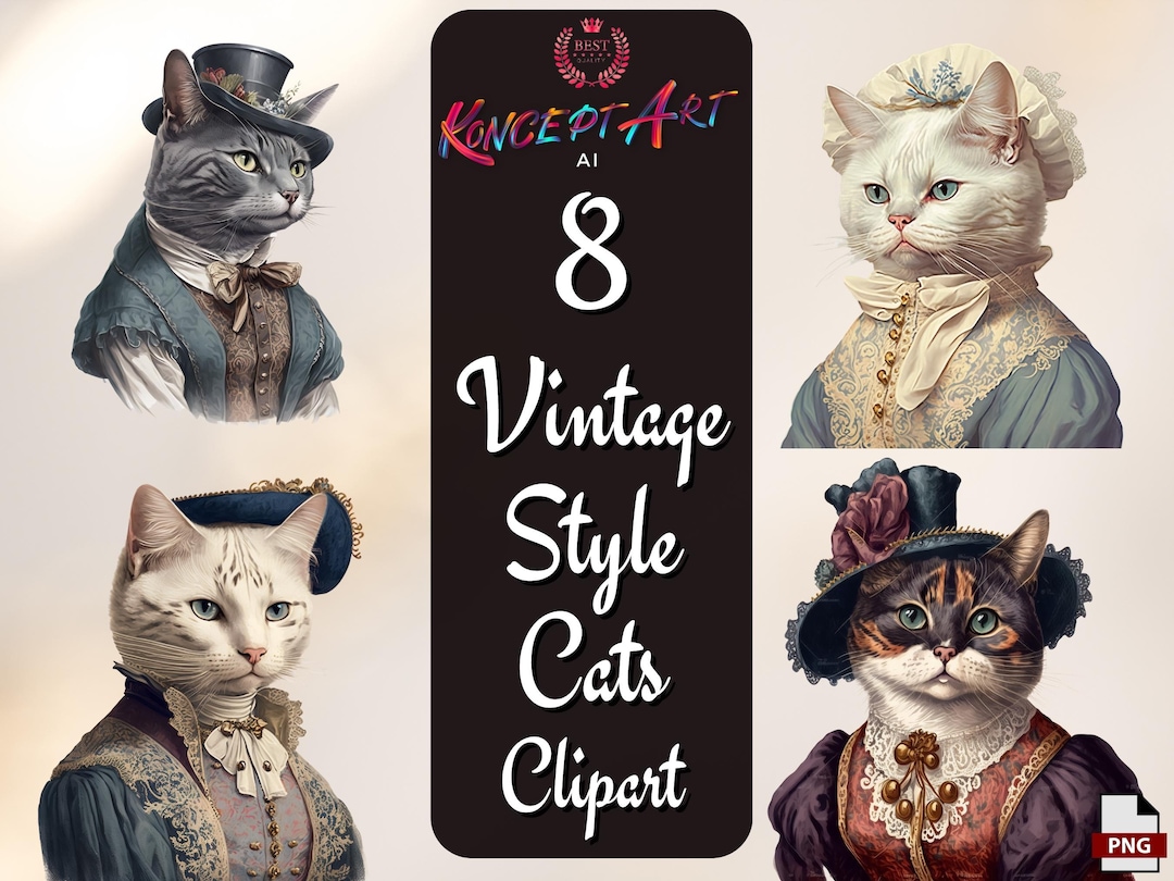 8 X Stunning Vintage Cats Wearing Victorian Costumes, Early 1900's Cats