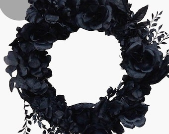 Black gothic wreath for home  Black memorial  wreath, Gothic decor for home Vampire Halloween Mourning wreath grievance modern black roses