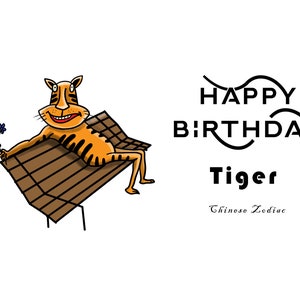 Jahr des Tigers chinesische Sternzeichen, digitale Geburtstagskarte, digitale Geburtskarte, digitale Sternzeichen Geburtstagskarte