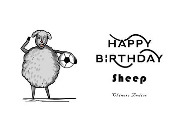 Année du zodiaque chinois du mouton, carte d’anniversaire numérique, carte de signe de naissance numérique, carte d’anniversaire numérique zodiac