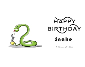 Année du serpent Zodiaque chinois, Carte d’anniversaire numérique, Carte de signe de naissance numérique, Carte d’anniversaire zodiac numérique
