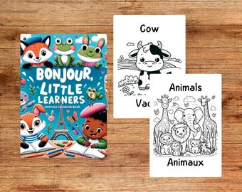 French English Animal 25+ Coloring Pages for Kids | Bilingual Printable | Learn Animals in Two Languages | Instant Download
