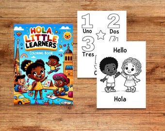 Bilingual Coloring book Pages for Black Kids | English Spanish Printable Learning Fun | Educational Activity 27 Sheets | Instant Download