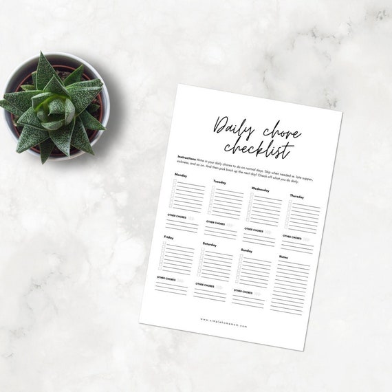 Fillable Daily Chore Checklist Downloadable &amp; Printable - Etsy