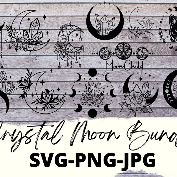 Witchy crystals and Moon SVG I Witch Wiccan Crystal Design I SVG For cricut