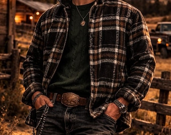 Chaqueta de lana de oveja a cuadros para hombre: cálida y casual para negocios
