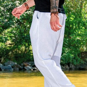 White blown summer men's muslin pants. 100% cotton. Vacation pants. Great gift for him. Breathable eco fabric.