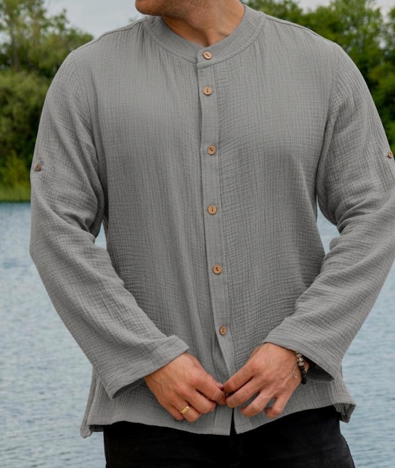 Men's Gray Whiskey Muslin Shirt: Lightweight Cotton Summer Top
