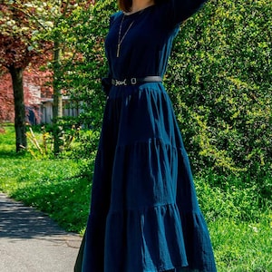 Blue Boho dress, Muslin long dress, women oversized muslin dress, Cotton Dress, Muslin Dress, double gaze dress
