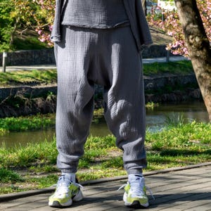 Handmade Men&#39;s Cotton Harem Pants, Cotton Muslin Yoga pants for men, Fisherman Pants, Wide Leg Unisex Pants, Alibaba Aladin Trousers, Boho