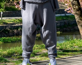 Sarouel fait main en mousseline de coton : pantalons de yoga bohèmes pour hommes