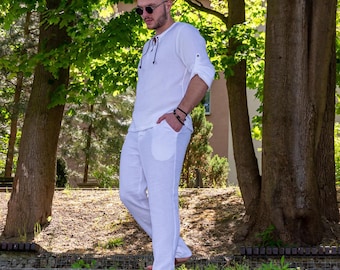 Cotton Muslin Summer Pants: Breathable Men's Trousers with Pockets