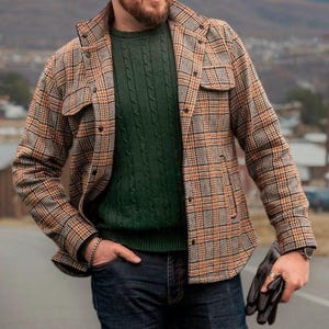 Men&#39;s wool jacket. Business comfortable comfortable warm jacket. Wool plaid shirt with buttons. Great gift for him.