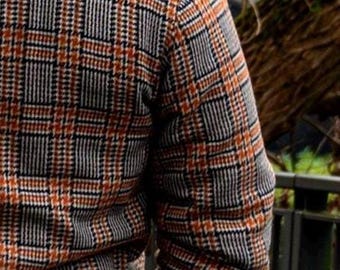 Buy Men's Sheep Wool Plaid Shirt Jacket: Warm Brown Business