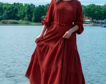 Handgemachtes Musselin Maxi Kleid: Rustikale Baumwoll-Musselin im Provence-Stil