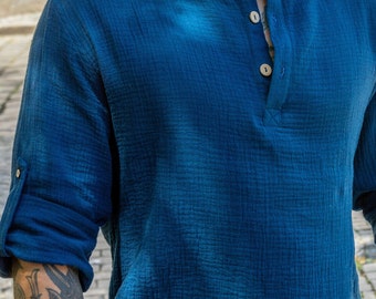 Vacation summer shirt. Lightweight ventilated shirt made of nice eco muslin.  A perfect gift for him.