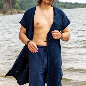 Men&#39;s Boho Cardigan, Nomad festival wear, WIZARD Kimono Cover Up, Boho muslin Shirt, Bali gray Shirt, 100% cotton, Gift for him, Beach Wear