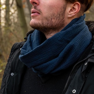 Snood homme 100 % mousseline de coton : écharpe infinity double gaze, cache-cou respirant