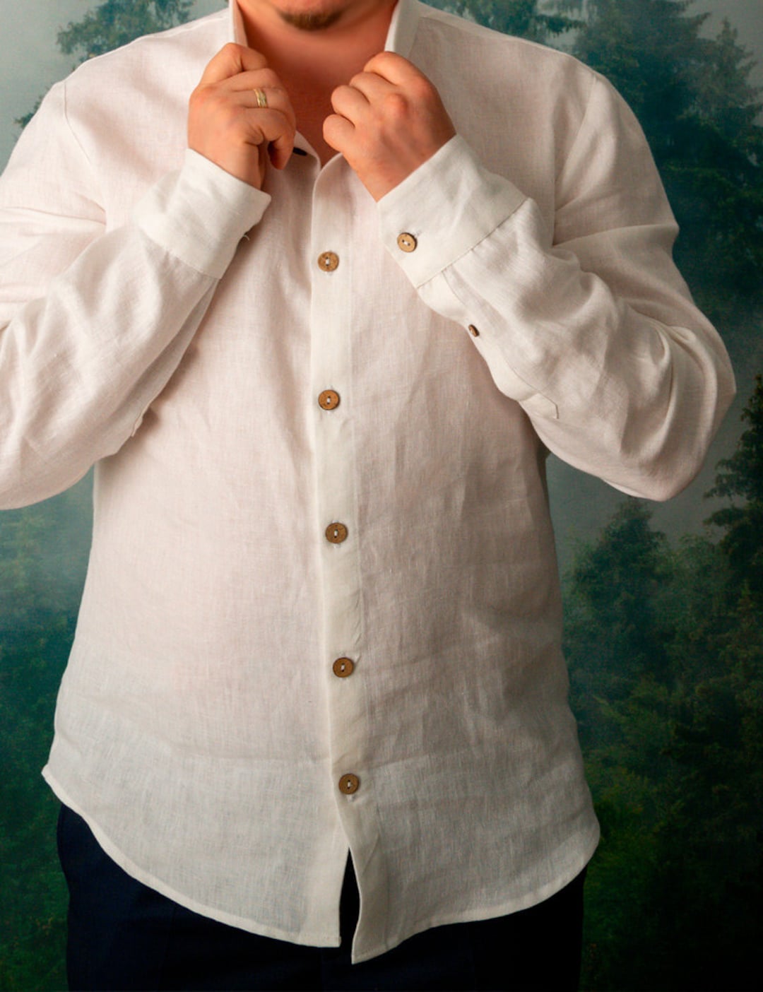Linen Shirt for Men: Long Sleeve, Coconut Button, Eco Gift