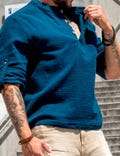 Vacation summer shirt. Lightweight ventilated shirt made of nice eco muslin. A perfect gift for him.