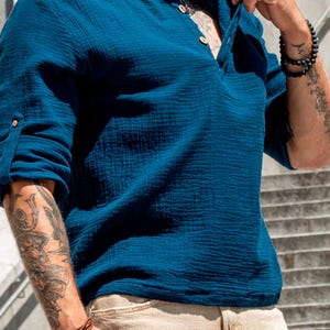 Vacation summer shirt. Lightweight ventilated shirt made of nice eco muslin.  A perfect gift for him.