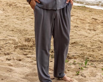 Men's Linen Viscose Lounge Pants: Breathable Summer Trousers, Casual Comfort Fit