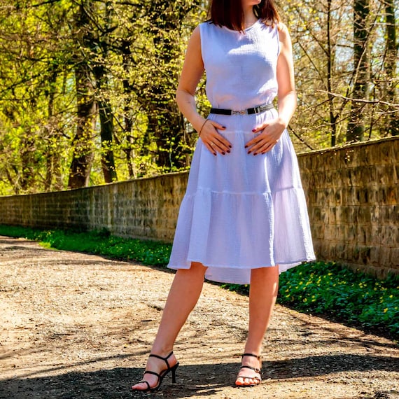 Boho Muslin Dress: Organic Cotton Double Gauze, Knee Length Summer Sundress Boho Muslin Dress: Organic Cotton Double Gauze, Knee Length Summer Sundress