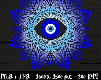 Mandala de mal de ojo, arte de pared de mal de ojo, protección de la empatía, arte de mandala, diseño digital de mandala de mal de ojo - PNG, JPEG descarga digital imprimible
