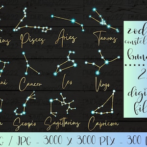 Zodiac constellation png bundle, constellation sublimation graphics, horoscope signs,  zodiac signs printables, astrology png digital art