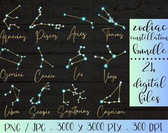 Pakiet konstelacji zodiaku w formacie PNG, grafika sublimacji konstelacji, znaki horoskopu, wydruki znaków zodiaku, astrologia w formacie PNG