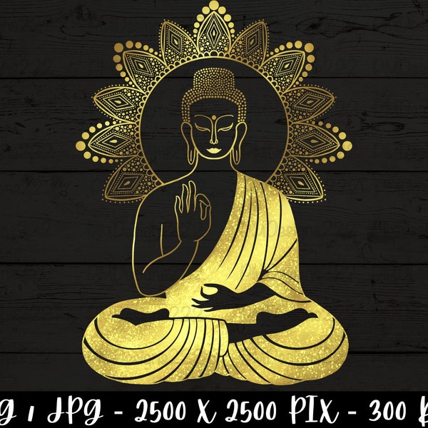 Meditating Buddha digital print for wall decor, Buddha artwork, spiritual png, Meditating Buddha digital download, gold Buddha art print