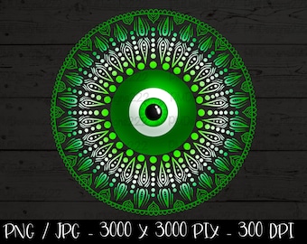 Green Evil eye mandala png, evil eye wall art, empath protection, mandala digital art, evil eye mandala sublimation, evil eye png for crafts