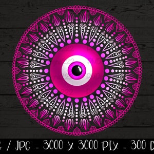 Pink Evil eye mandala png, evil eye wall art, empath protection, mandala digital art, evil eye mandala sublimation, evil eye png for crafts