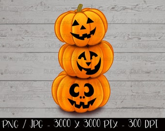 Halloween carved pumpkin stack sublimation graphic, orange stacked pumpkins, pumpkin png, fall shirt designs, fall clipart, digital download